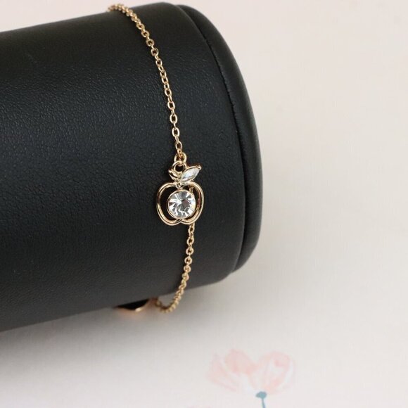 "Sparkling Apple Charm Rose Gold Bracelet with Adjustable Fit, XPBL0851 - Picture 8 of 12